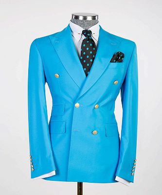 Lenny Fashion Light Blue Slim Fit Peaked Lapel Two Pieces Men Suits_2