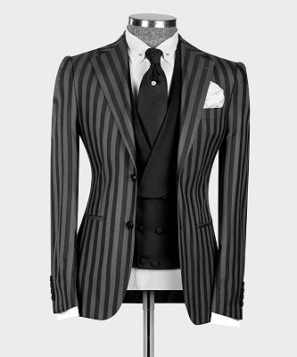 Jeffrey Grey Stripe Stylish Peaked Lapel Three Pieces Prom Suits