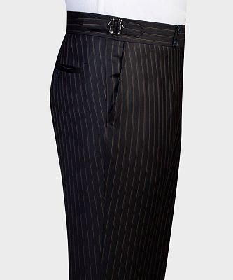 Luman Black Stripe Double Breasted Shawl Lapel Business Men Suits_4