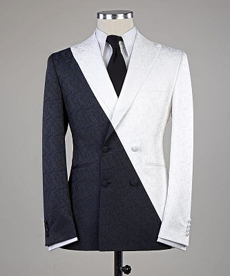 Frankie Modern White And Black Double Breasted Peaked Lapel Slim Fit Men Suits_3