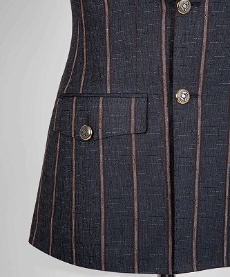 Kenneth Newest Peaked Lapel Dark Grey Stripe Double Breasted Men Suits_4