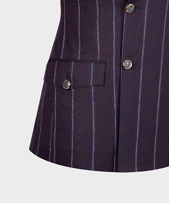 Malcolm Chic Purple Stripe Double Breasted Tailored Men Suit For Business_4