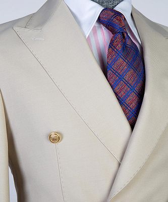 Wayne Champagne Modern Double Breasted Peaked Lapel Men Suits