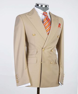 Sinclair Chic khaki Double Breasted Peaked Lapel Men Suits For Business_3