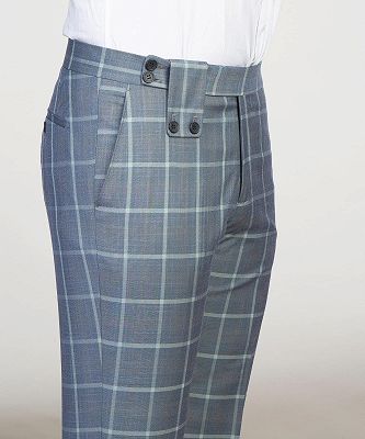 Solomon New Arrival Grey Plaid Two Pieces Fashion Men Suits for Business_5