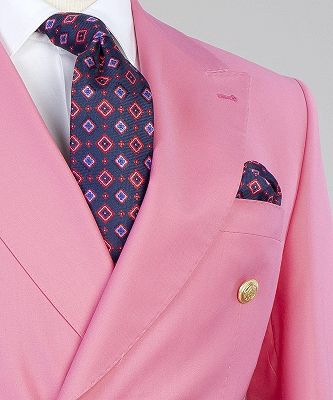 Donald Pink Fashion Double Breasted Peaked Lapel Men Suits_2