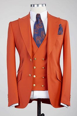 Bradford Fashion Orange Peaked Lapel Three Pieces Men Suits_1