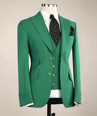 Lastest Design Stylish Green Peaked Lapel Slim Fit Prom Men Suits_3
