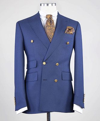 Freddie Fashion Dark Blue Slim Fit Peaked Lapel Two Pieces Men Suits_3