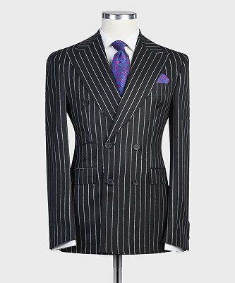 Godfrey Modern Black Stripe Double Breasted Peaked Lapel Business Men Suits_4