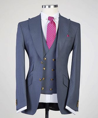 Auberon Modern Grey 3-pieces Peaked Lapel Men Suits For Business_4