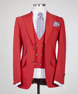 Angus New Arrival Red Peaked Lapel Three Pieces Fashion Prom Suits_4
