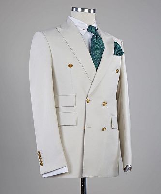 Edmund White Chic Peaked Lapel Double Breasted Men Suits_2