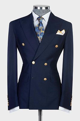 Antony New Arrival Navy Double Breasted Slim Fit Bespoke Prom Men Suits