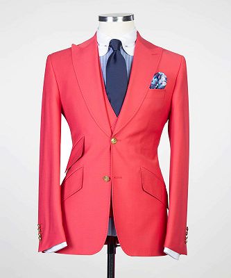 Alistair Fashion Red Three Pieces Peaked Lapel Prom Suits for Men_5