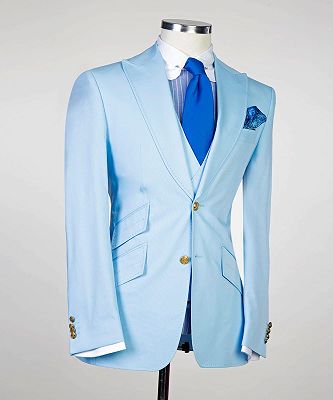 Alfred New Arrival Sky Blue Three Pieces Peaked Lapel Slim Fit Men Suits_3