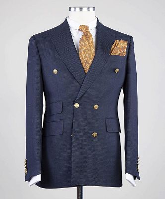 Ferdinand New Arrival Navy Peaked Lapel Double Breasted Busibess Men Suits_3