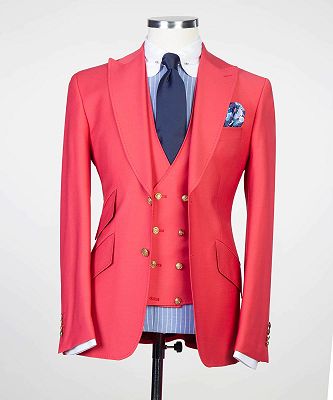 Alistair Fashion Red Three Pieces Peaked Lapel Prom Suits for Men_4
