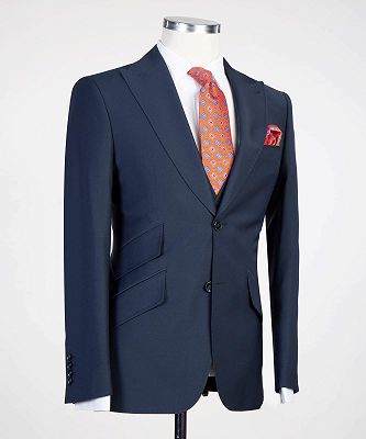 Graeme New Arrival Dark Blue Peaked Lapel 3-Pieces Busibess Men Suits_3