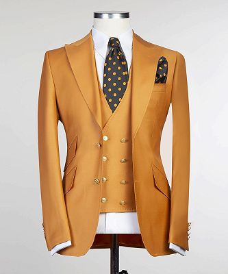 Brandon New Arrival Dark Yellow Peaked Lapel 3-Pieces Fashion Men Suits_5