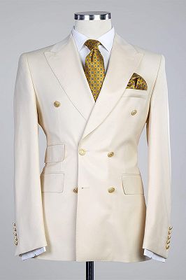 Ebenezer Creamy White Double Breasted Stylish Peaked Lapel Men Suits