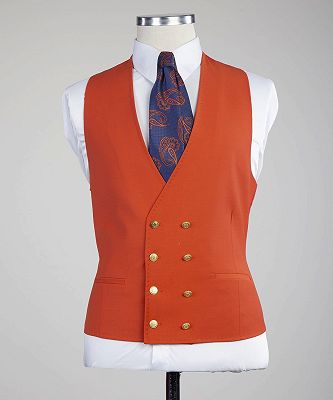 Bradford Fashion Orange Peaked Lapel Three Pieces Men Suits_2