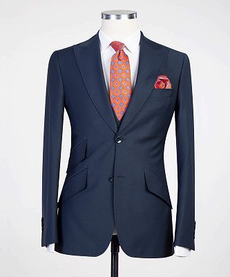 Graeme New Arrival Dark Blue Peaked Lapel 3-Pieces Busibess Men Suits_4