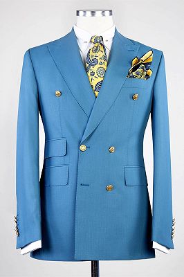 Elmer Modern Blue Double Breasted Peaked Lapel Business Men Suits