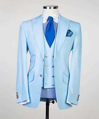 Alfred New Arrival Sky Blue Three Pieces Peaked Lapel Slim Fit Men Suits_4