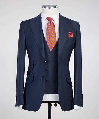 Graeme New Arrival Dark Blue Peaked Lapel 3-Pieces Busibess Men Suits_5