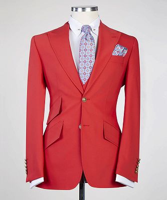Angus New Arrival Red Peaked Lapel Three Pieces Fashion Prom Suits_5