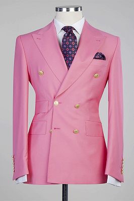 Donald Pink Fashion Double Breasted Peaked Lapel Men Suits_1