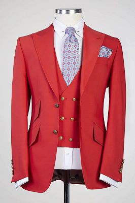 Angus New Arrival Red Peaked Lapel Three Pieces Fashion Prom Suits_1