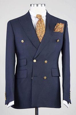 Ferdinand New Arrival Navy Peaked Lapel Double Breasted Busibess Men Suits