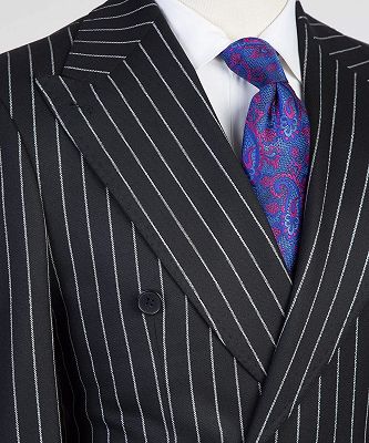Godfrey Modern Black Stripe Double Breasted Peaked Lapel Business Men Suits_2