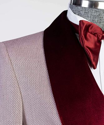 Burgundy Shawl Lapel 2 Piece Women Ball Suits with Ruffles