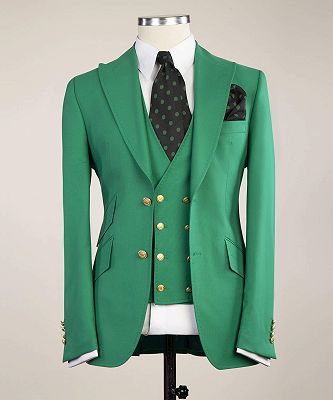 Lastest Design Stylish Green Peaked Lapel Slim Fit Prom Men Suits_5