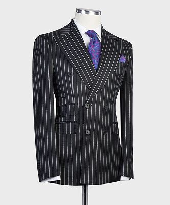 Godfrey Modern Black Stripe Double Breasted Peaked Lapel Business Men Suits_3