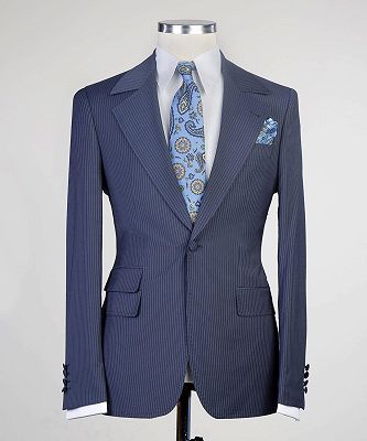 Jay Newest Navy Stripe Notched Lapel Three Pieces Men Suits_4