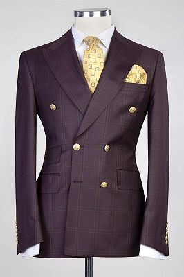 Douglas Latest Design Bugundy Plaid Double Breasted Best Fitted Men Suits