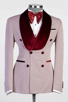 Anselm New Arrival Double Breasted Fashion Prom Suits With Burgundy Shawl Lapel_1