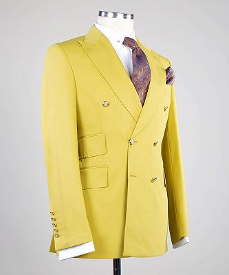 Ernest Yellow Peaked Lapel Double Breasted Two Pieces Men Suits