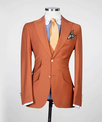 Bernard Orange Peaked Lapel Close Fitting Prom Men Suits_4