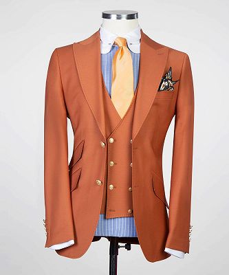 Bernard Orange Peaked Lapel Close Fitting Prom Men Suits_5