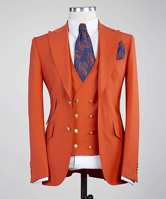 Bradford Fashion Orange Peaked Lapel Three Pieces Men Suits_5