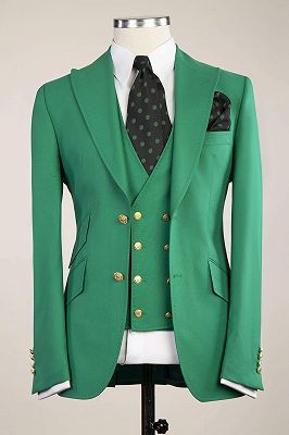 Lastest Design Stylish Green Peaked Lapel Slim Fit Prom Men Suits