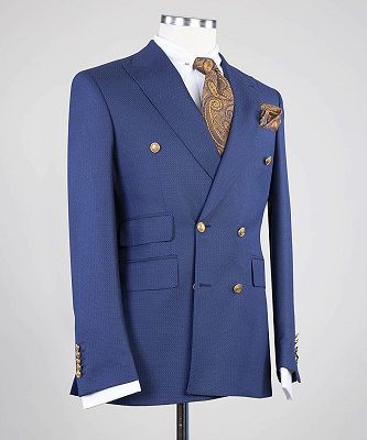 Freddie Fashion Dark Blue Slim Fit Peaked Lapel Two Pieces Men Suits_2