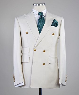 Edmund White Chic Peaked Lapel Double Breasted Men Suits_3