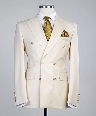 Ebenezer Creamy White Double Breasted Stylish Peaked Lapel Men Suits_4