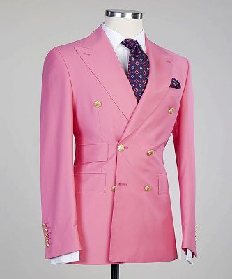 Donald Pink Fashion Double Breasted Peaked Lapel Men Suits_3